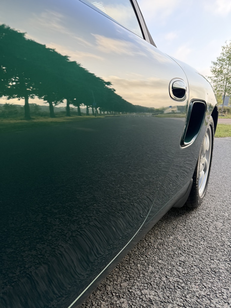 Diepe glans in de groene lak na de coating